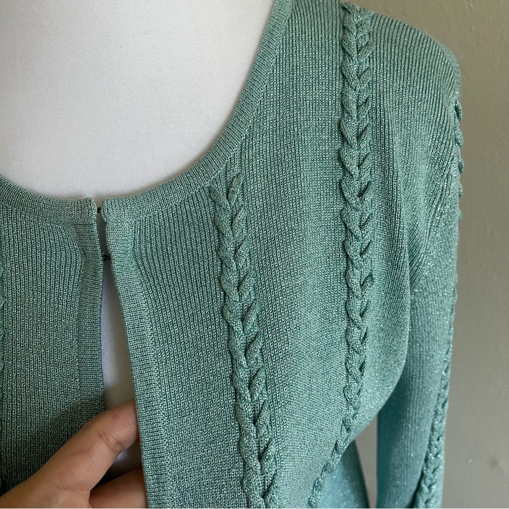 Vintage J.A.C. Silk Metallic Blue Cardigan 3/4 Sleeve M Sabrina Carpenter Inspo - Picture 2 of 8